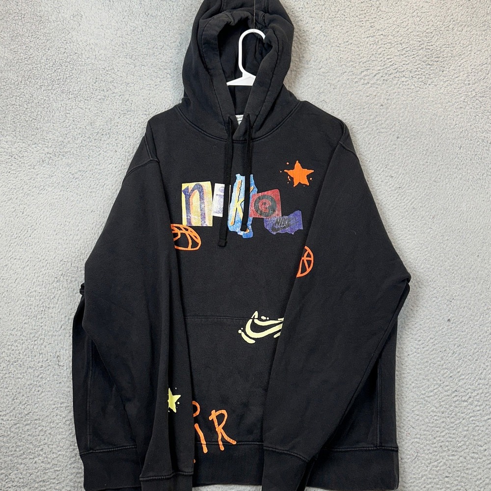 Nike Hoodie Mens XL Sweatshirt Graphic Collage Black Basketball Air Drawstring